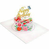 Happy Birthday Cake With Flowers And Butterfly Pop-Up Card