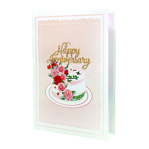 Happy Anniversary Cake With Flowers and Butterfly Pop-Up Card - Image 3