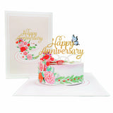 Happy Anniversary Cake With Flowers and Butterfly Pop-Up Card