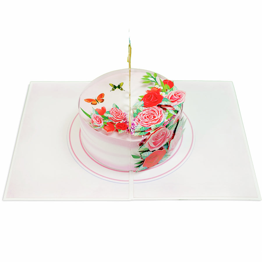 Happy Anniversary Cake With Flowers and Butterfly Pop-Up Card