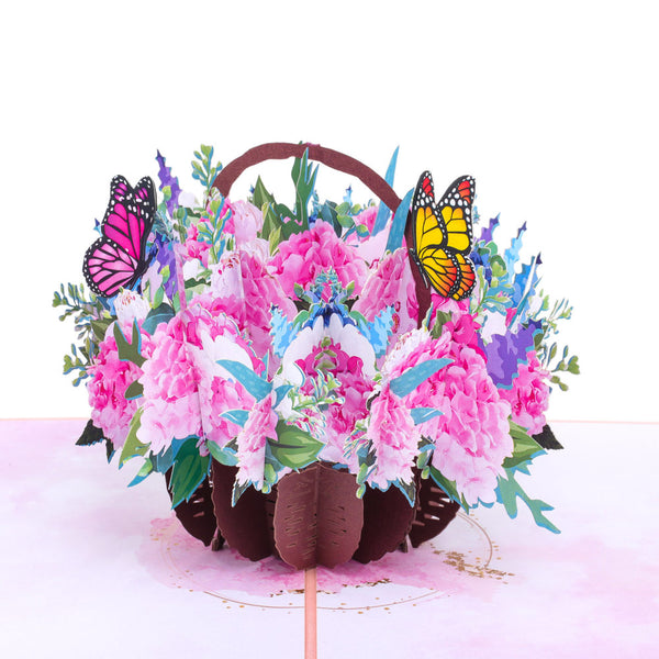 Pink Hydrangeas in Basket With Butterflies Pop-Up Card - Image 4