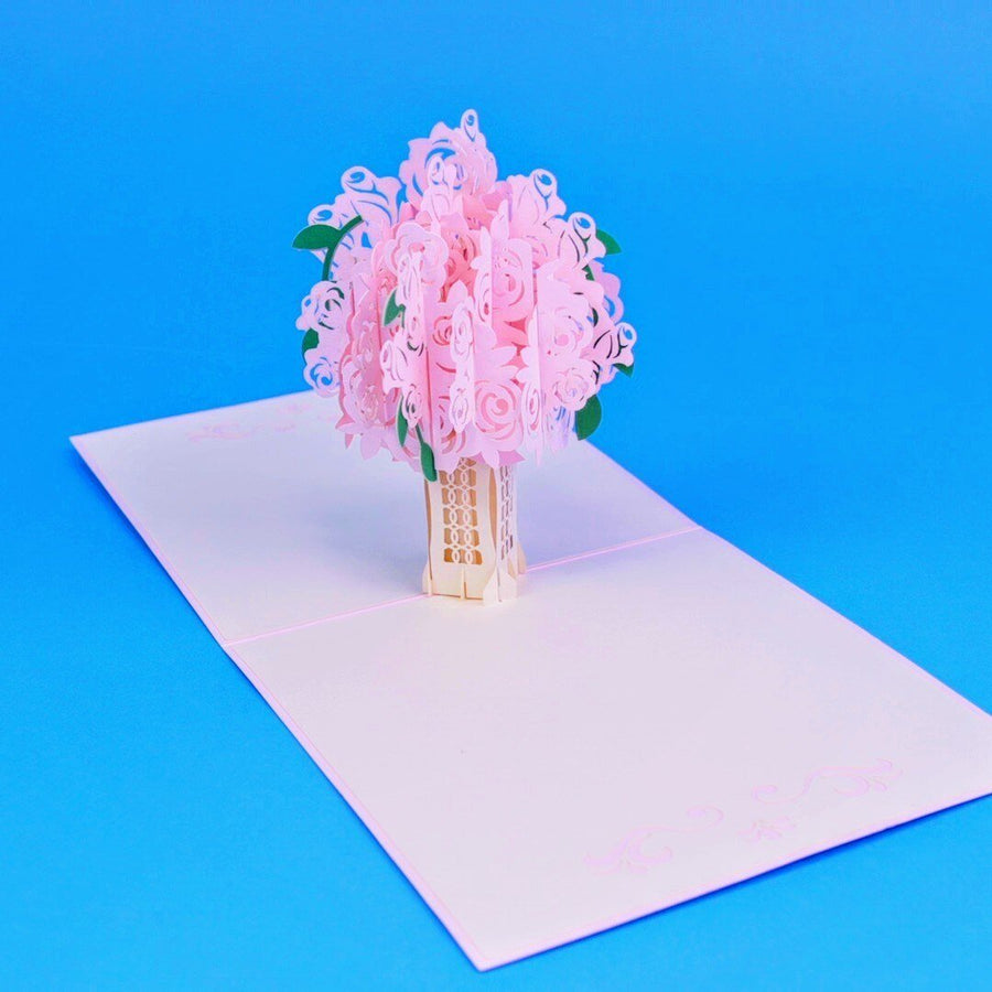 Pink Rose Bouquet Flower Popup Card