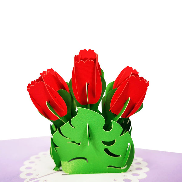Red Tulip Flowers Pop-Up Card - Image 3