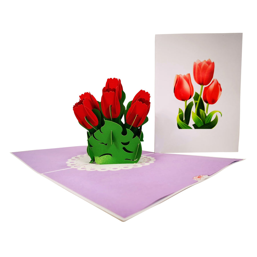 Red Tulip Flower 3D Pop Up Card UK