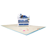 Congratulations New Baby Boy Blue Cot 3D Pop Up Cards UK