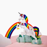 2 White Unicorns on a Rainbow 3D Pop Up Card UK