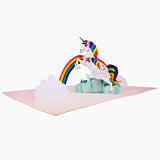 2 White Unicorns on a Rainbow 3D Pop Up Card UK