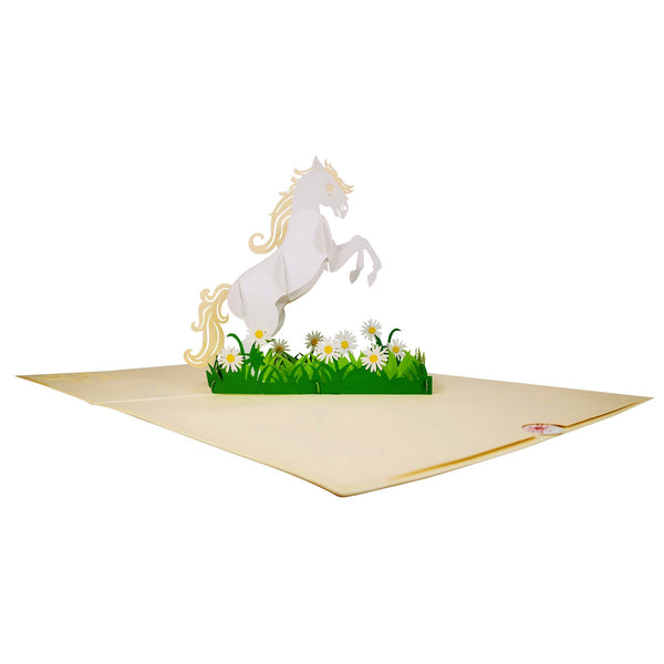 White Horse in Daisy Field Pop-Up Card - Image 4