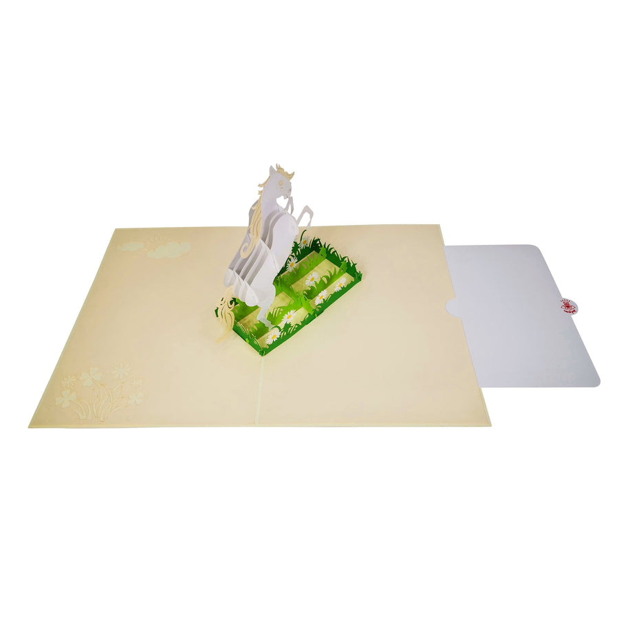 White Horse in Daisy Field 3D Pop Up Card UK