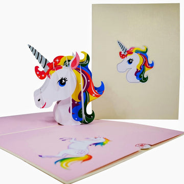 Unicorn Head with Rainbow Mane 3D Pop Up Card UK