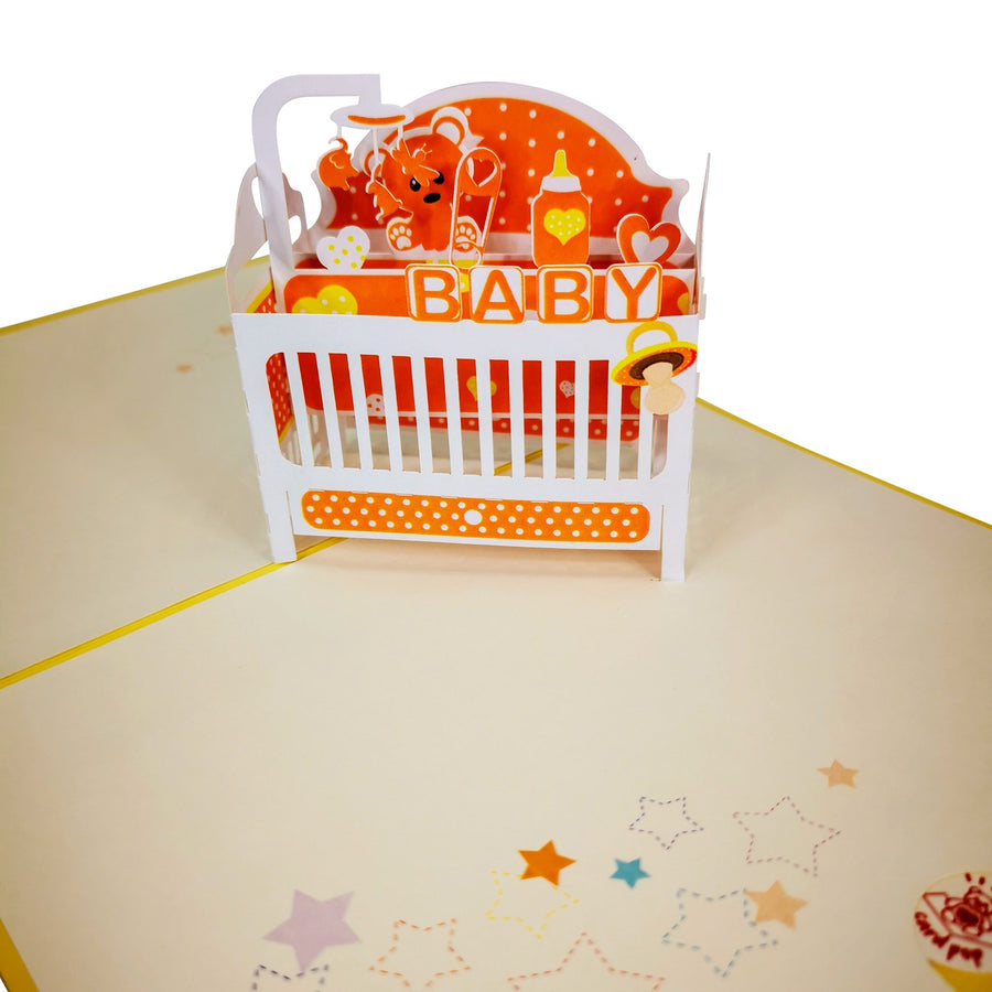 New Baby Yellow Cot 3D Pop Up Card UK