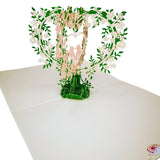 Two lovebirds perched on Flower Hearts 3D Pop Up Card UK