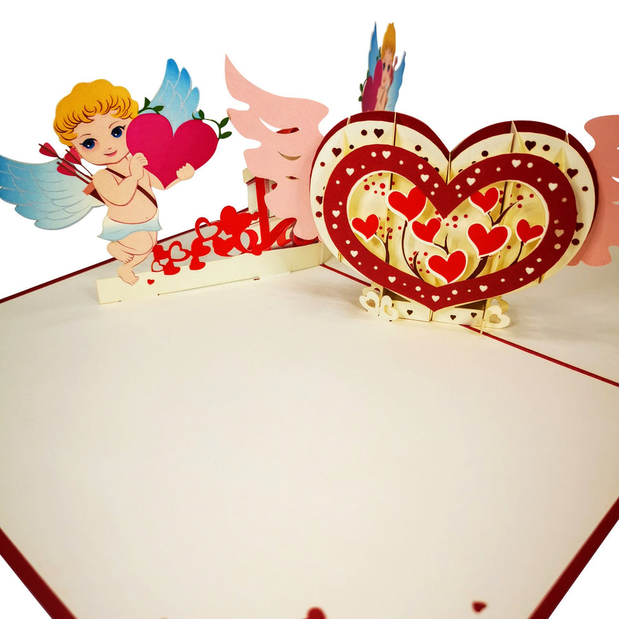 Cupid and Fluttering Heart Love Valentine Anniversary Wedding 3D Pop Up Card UK