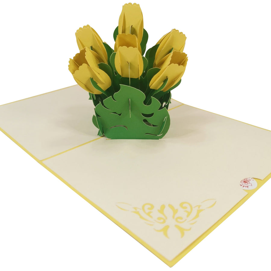 Yellow Tulip Flower Bouquet 3D Pop Up Card UK