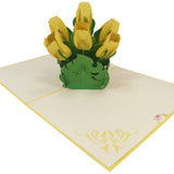 Yellow Tulip Flower Bouquet 3D Pop Up Card UK