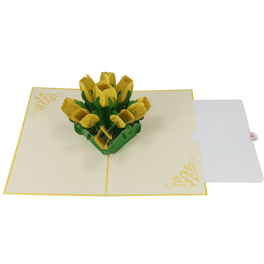 Yellow Tulip Flower Bouquet 3D Pop Up Card UK