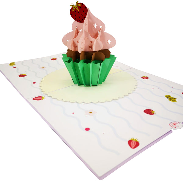Lovely Strawberry Birthday Cupcake Pop-Up Card - Image 4