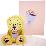 Teddy Bear & Colourful Flower Bouquet 3D Pop Up Card UK