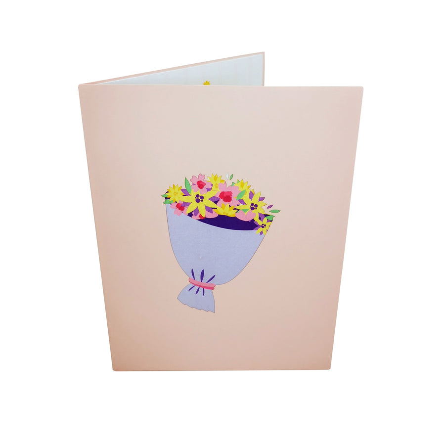 Teddy Bear & Colourful Flower Bouquet 3D Pop Up Card UK
