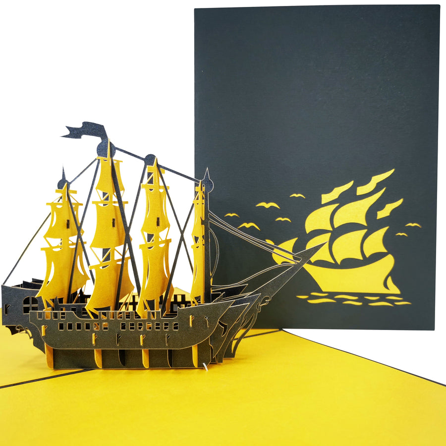 Golden Sail Ship 3D Pop Up Card UK