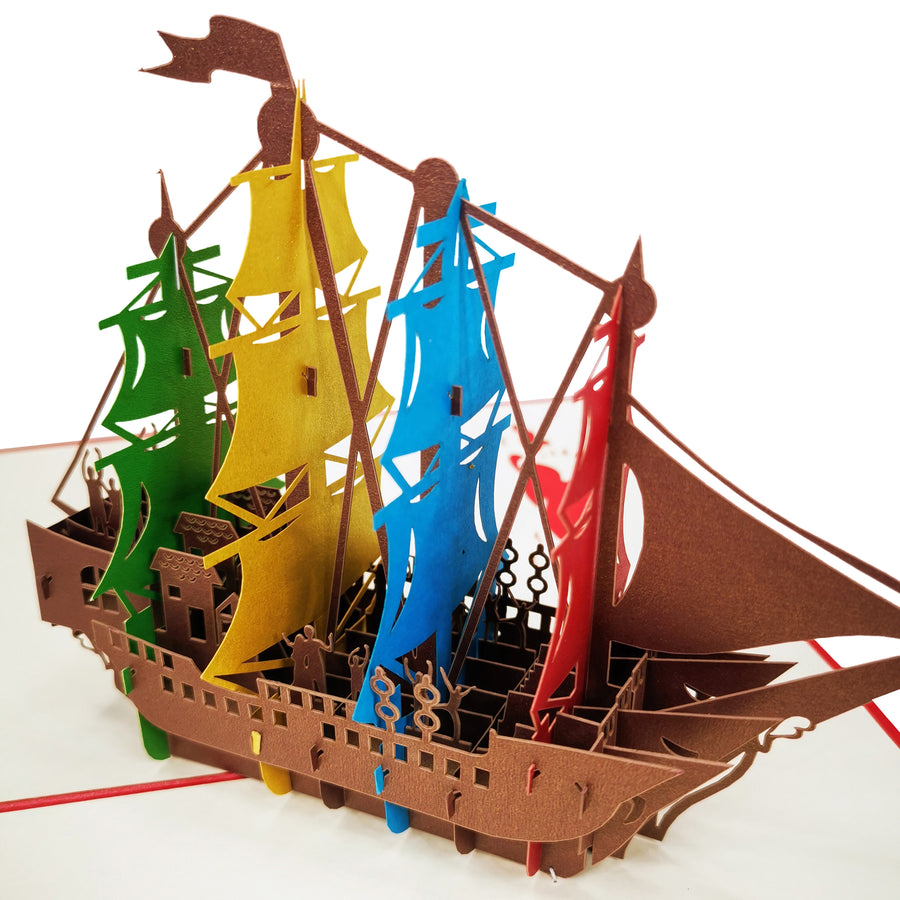 Colourful Sail Ship 3D Pop Up Card