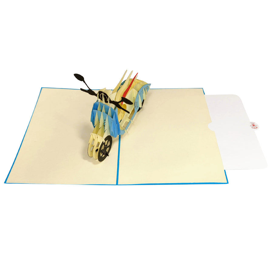 Blue Vespa Scooter 3D Pop-Up Card UK