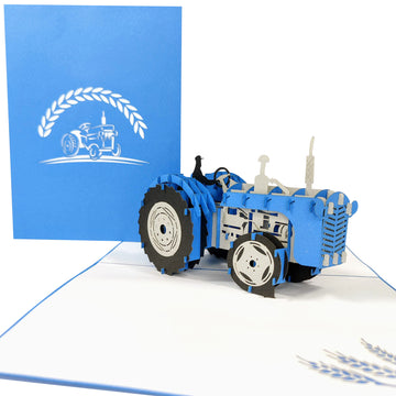 Farm Tractor in Blue 3D Pop-Up Card UK