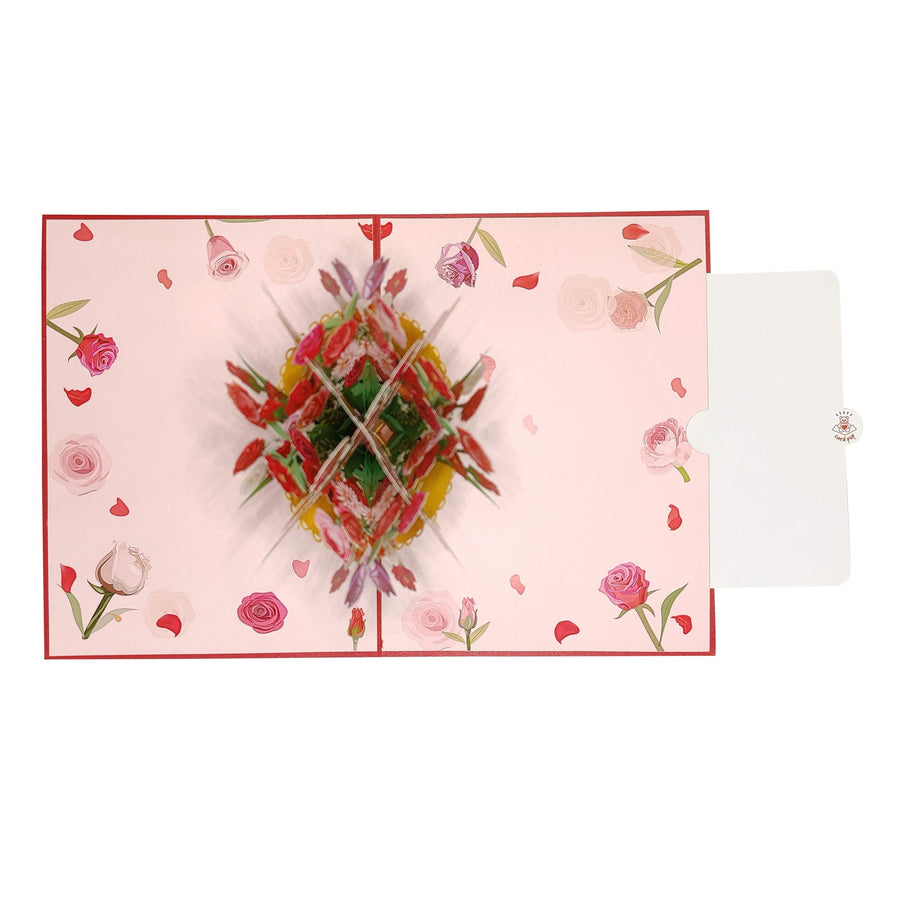 Mixed Red Flower Bouquet Pop-Up Card