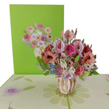 Mixed Pink Flower Bouquet Pop-Up Card