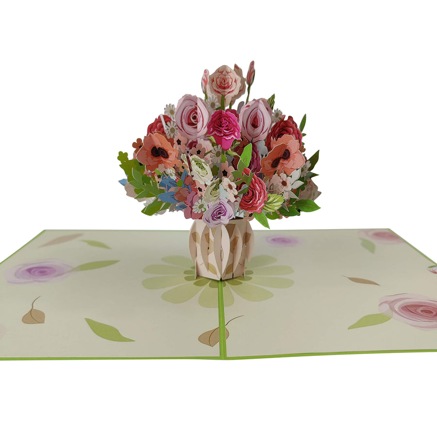 Mixed Pink Flower Bouquet Pop-Up Card