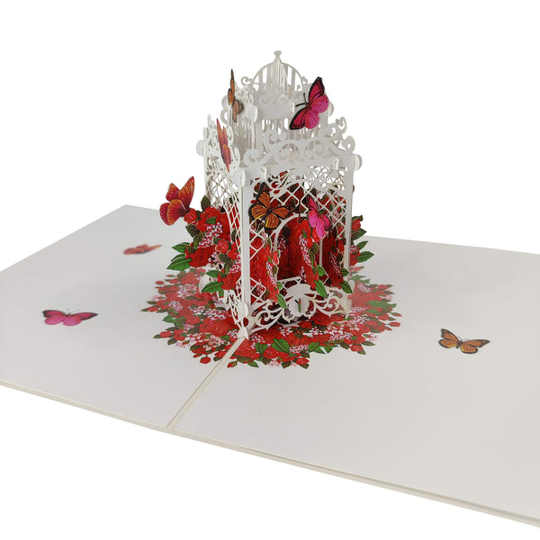 Red Rose Butterfly House Pop-Up Card - Image 4