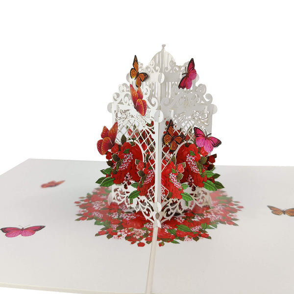 Red Rose Butterfly House Pop-Up Card - Image 3