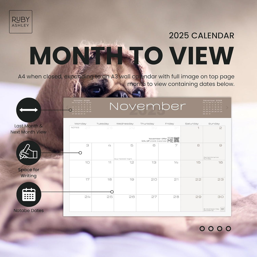 2025 Dogs & Puppies Calendar: 13 Months of Super Cute Images, UK Notable Dates, Essential Contacts & Religious Festivals Included