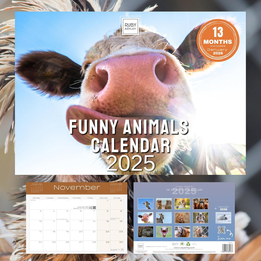 2025 Funny Animals Calendar: 13 Months of Cute Images, UK Notable Dates, Essential Contacts & Religious Festivals Included