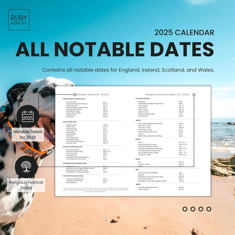 2025 Dogs & Puppies Calendar: 13 Months of Super Cute Images, UK Notable Dates, Essential Contacts & Religious Festivals Included