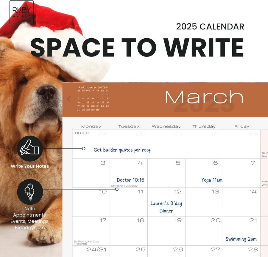 2025 Dogs & Puppies Calendar: 13 Months of Super Cute Images, UK Notable Dates, Essential Contacts & Religious Festivals Included