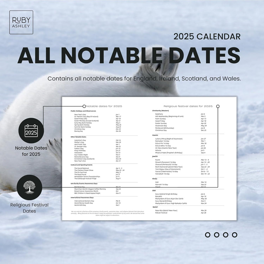 2025 Funny Animals Calendar: 13 Months of Cute Images, UK Notable Dates, Essential Contacts & Religious Festivals Included