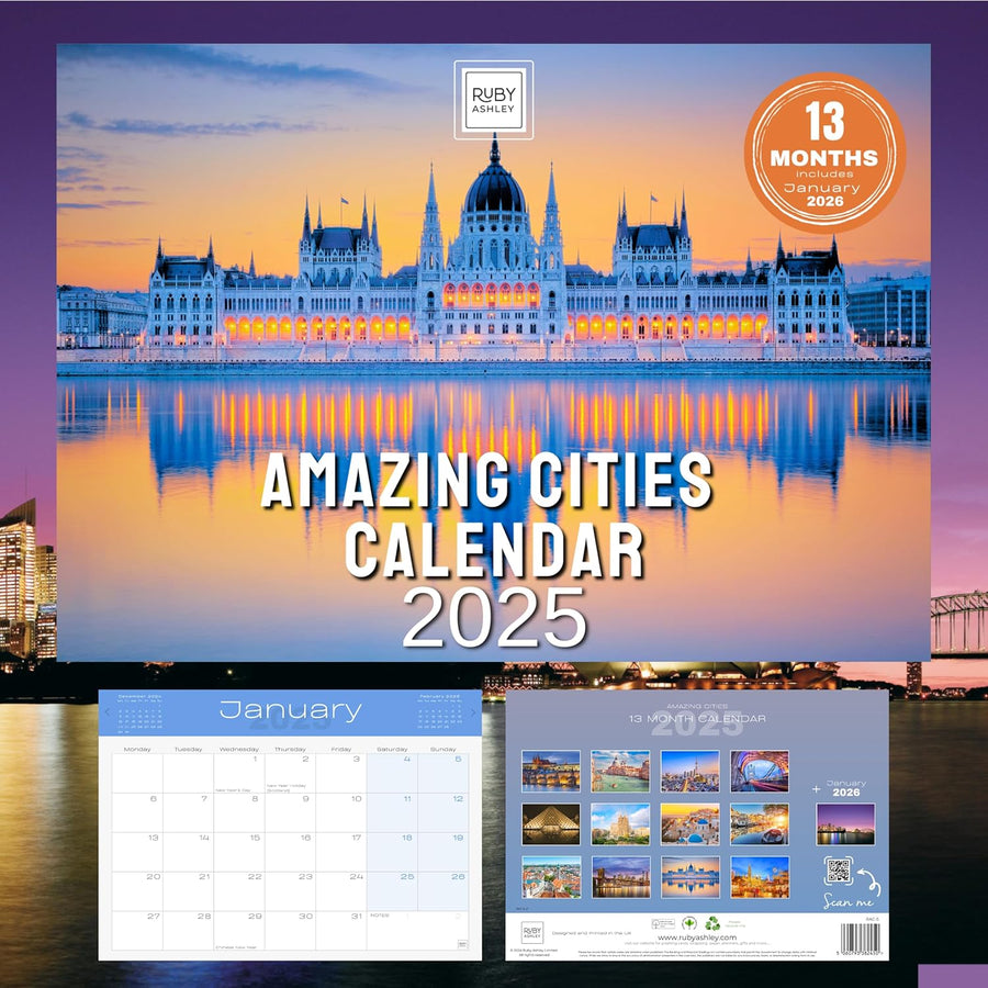2025 Amazing Cities Calendar: 13 Months of Stunning Images, UK Notable Dates, Essential Contacts & Religious Festivals Included