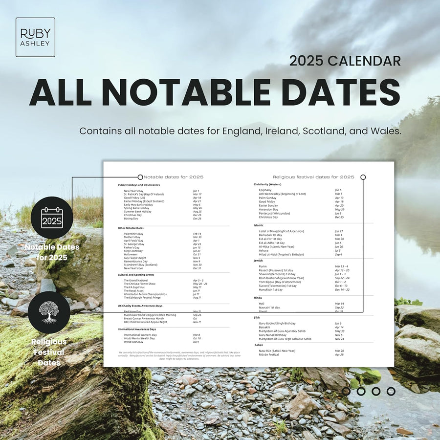 2025 British Seasons Calendar: 13 Months of Stunning Images, UK Notable Dates, Essential Contacts & Religious Festivals Included