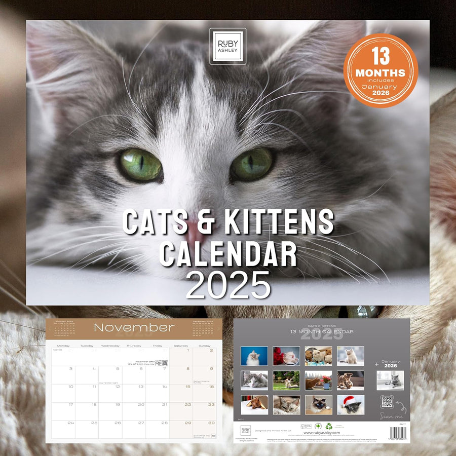 2025 Cats & Kittens Calendar: 13 Months of Cute Images, UK Notable Dates, Essential Contacts & Religious Festivals Included