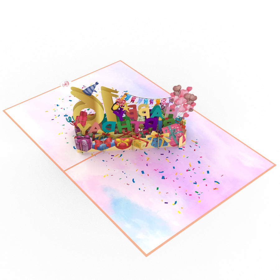 16th Happy Birthday With Presents And Balloons Pop-Up Card
