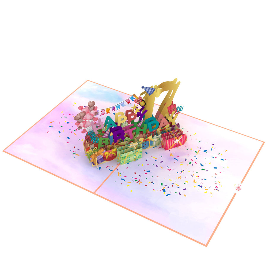 17th Happy Birthday With Presents And Balloons Pop-Up Card