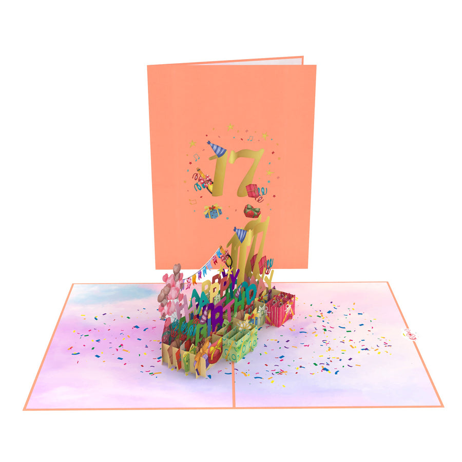 17th Happy Birthday With Presents And Balloons Pop-Up Card