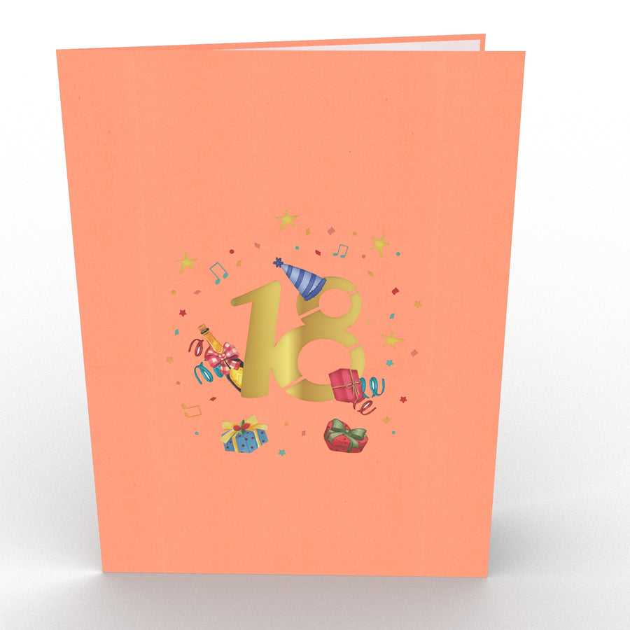 18th Happy Birthday  With Presents And Balloons Pop-Up Card