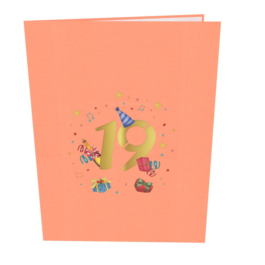 19th Happy Birthday With Presents And Balloons Pop-Up Card