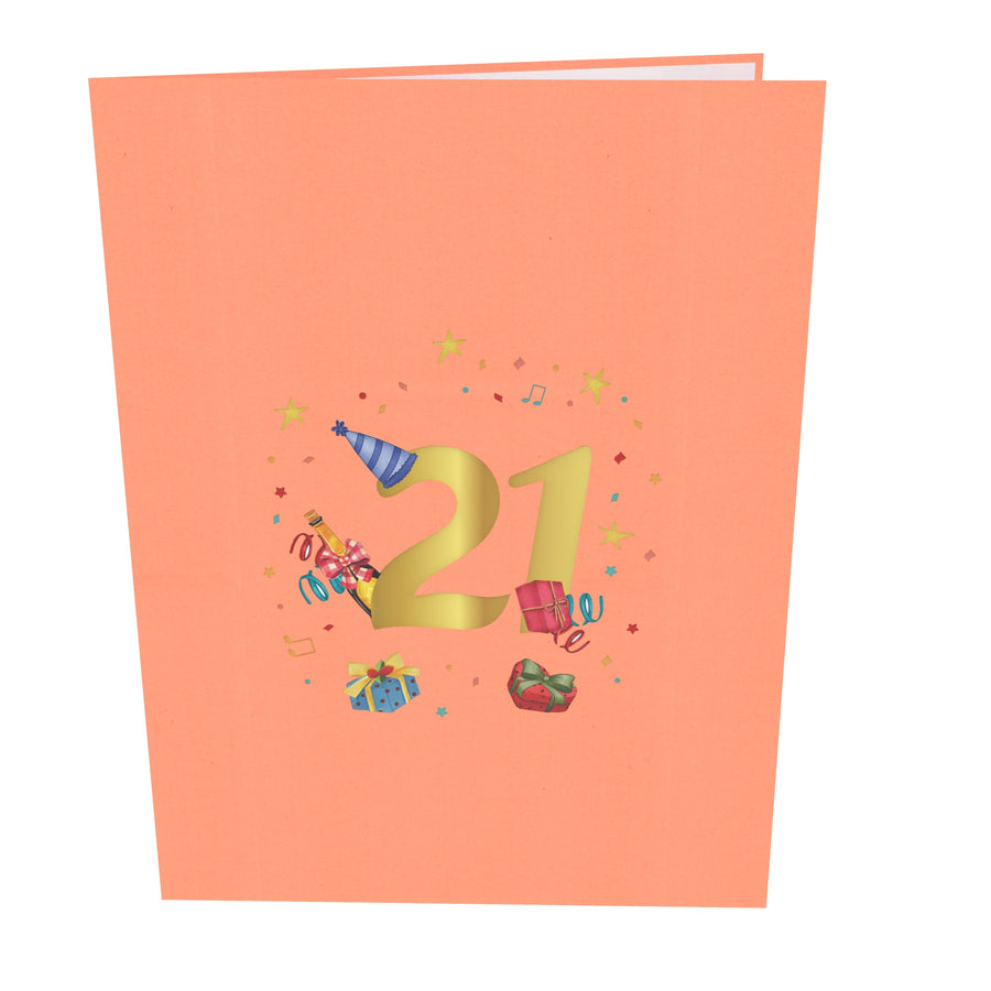 21st Happy Birthday With Presents And Balloons Pop-Up Card