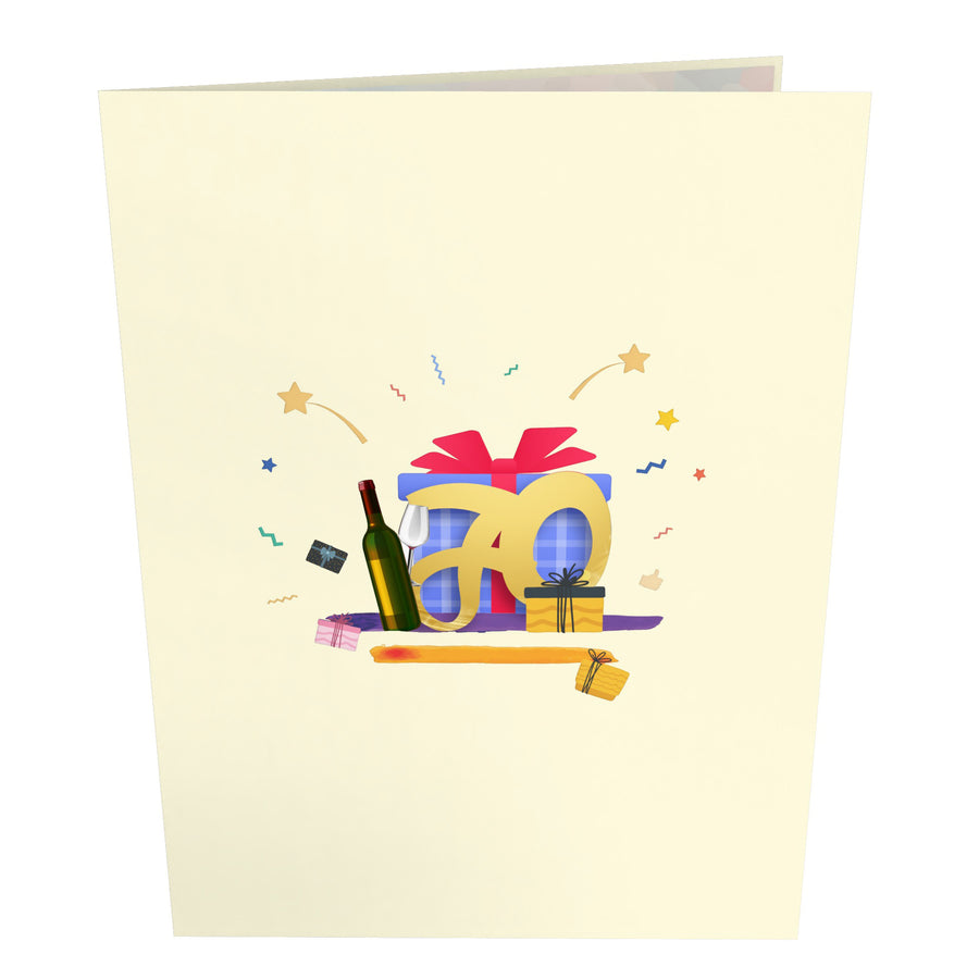 70th Happy  Birthday With Presents And Wine Pop-Up Card