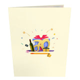 70th Happy  Birthday With Presents And Wine Pop-Up Card
