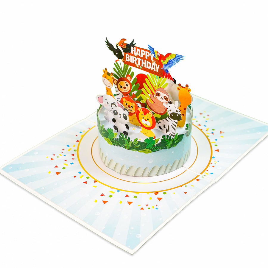 Young Jungle Birthday Cake for Kids Pop-Up Card