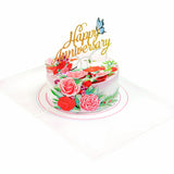 Happy Anniversary Cake With Flowers and Butterfly Pop-Up Card